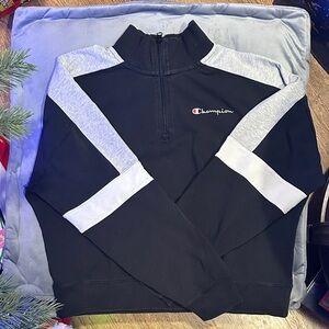 Champion Colorblock Black , white, grey Zip-Up Sweater